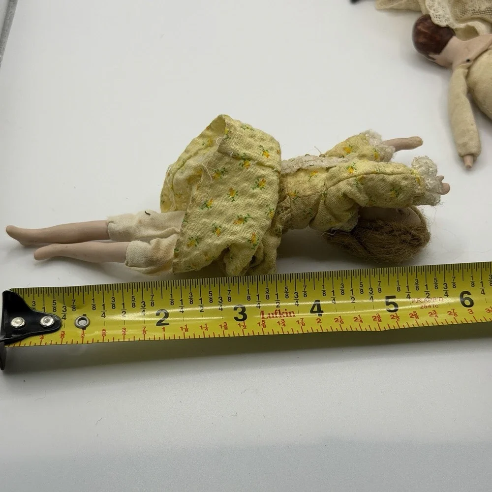 3‎ Miniature Porcelain Bisque & Fabric Dollhouse Dolls 5.75